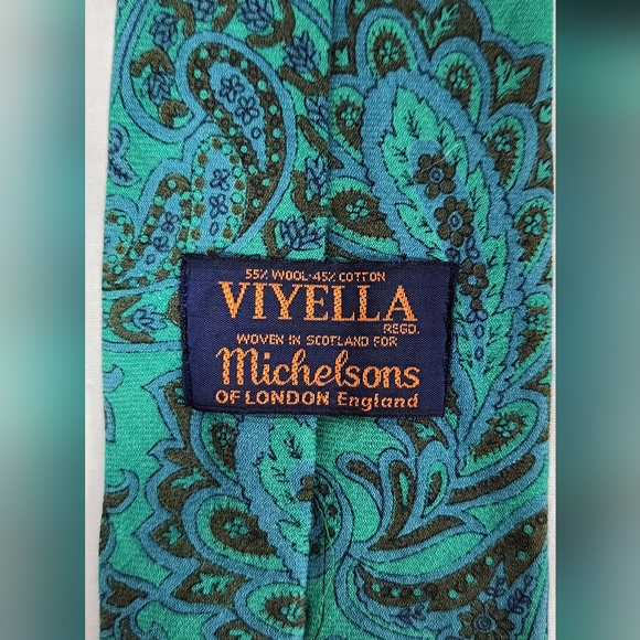 VTG VIYELLA WOVEN IN SCOTLAND FOR MICHELSONS OF LONDON MEN'S TIE, GREEN PAISLEY - Picture 4 of 5